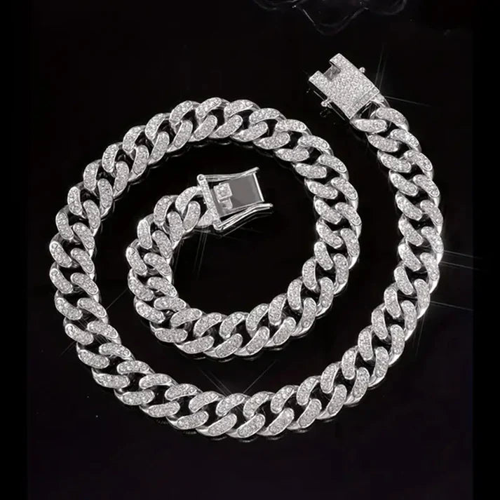 Silver Iced Out Cuban Chain For Men By پرانی یاد