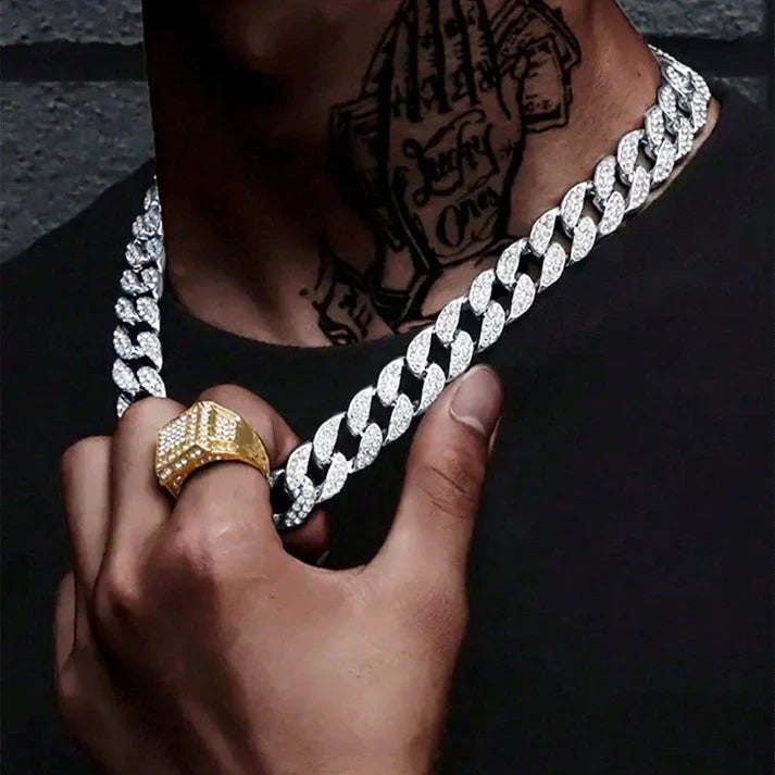 Silver Iced Out Cuban Chain For Men By پرانی یاد